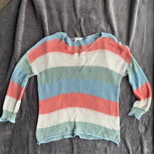 Davi & Davi long sleeve wide striped knitted sweater Baby Blue, Cream, Mint